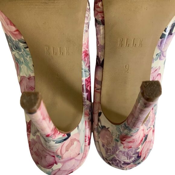 ELLE Floral Patent Leather Floral Princess Pumps Size 9 Pointed Toe Stiletto - Picture 8 of 11